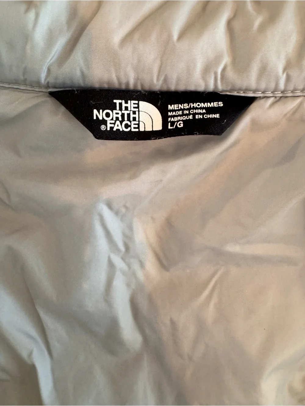 The North Face Light Gray Men's Puffer Jacket with Blue Accents